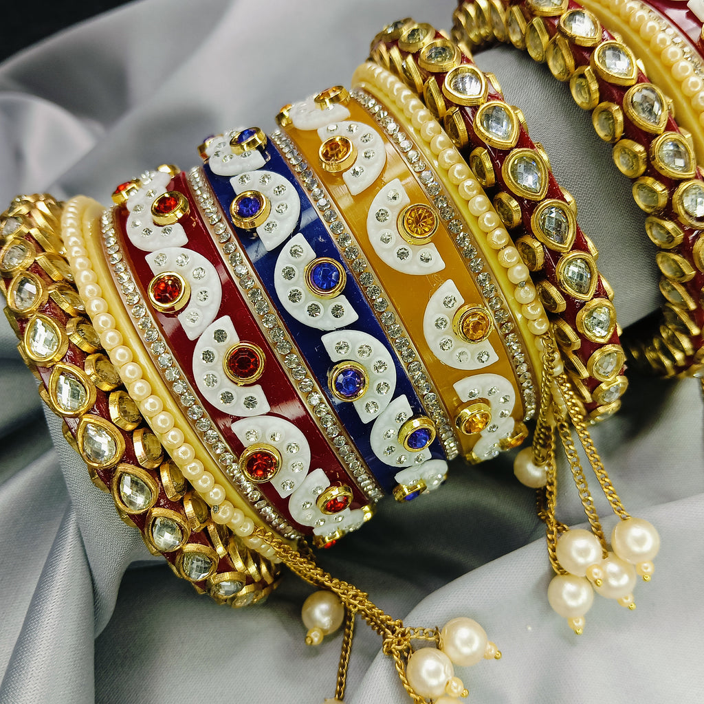 Royal Multi-Color Kundan Bridal Chura with Latkan - Zakreen