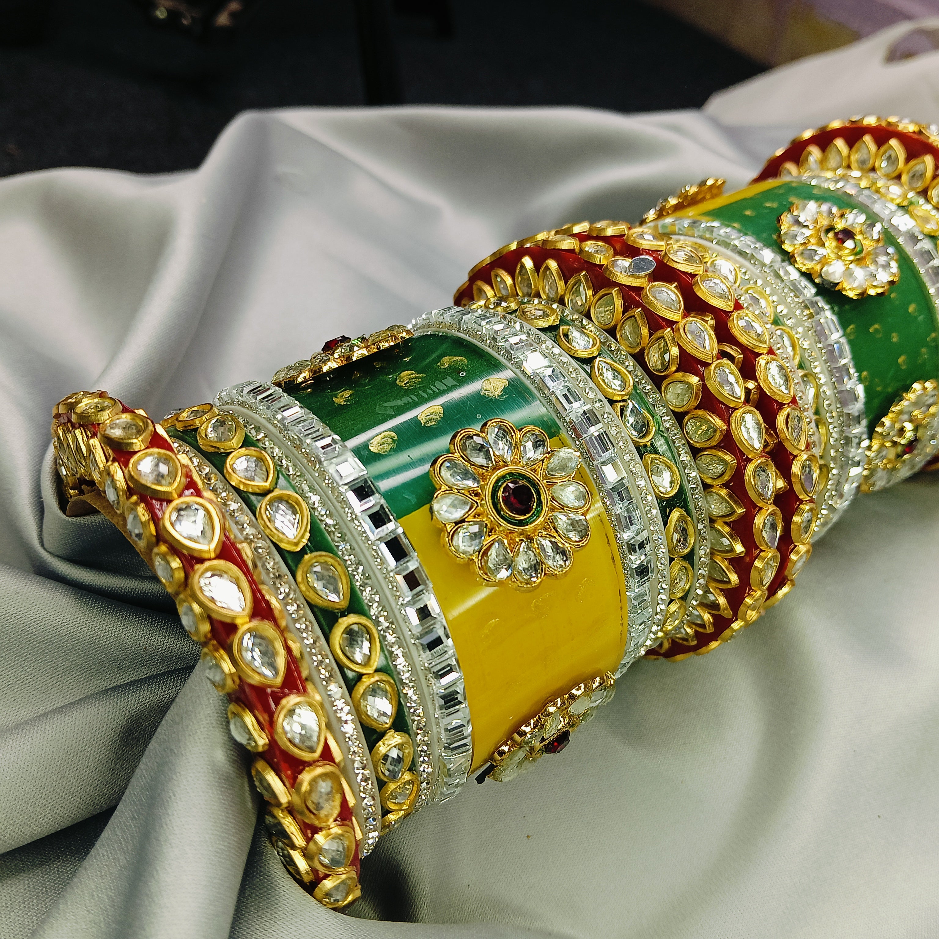 ✨ zakreen Multicolour Rajputi Kundan-Polki Chura Set - Perfect for Haldi, Mehendi & Festivals