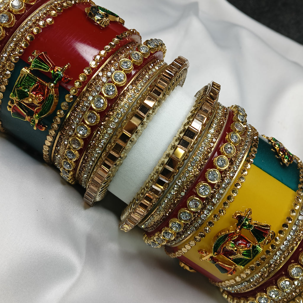 Bridal Chuda Set with Bangadi | Traditional Dulhan Wedding Bangle Set | Designer Chura for Women by Zakreen"
