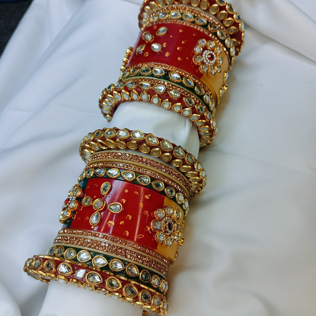 "New Royal Red Chooda Bangle Set with Designer Bangadi – Traditional Women Collection by Zakreen"