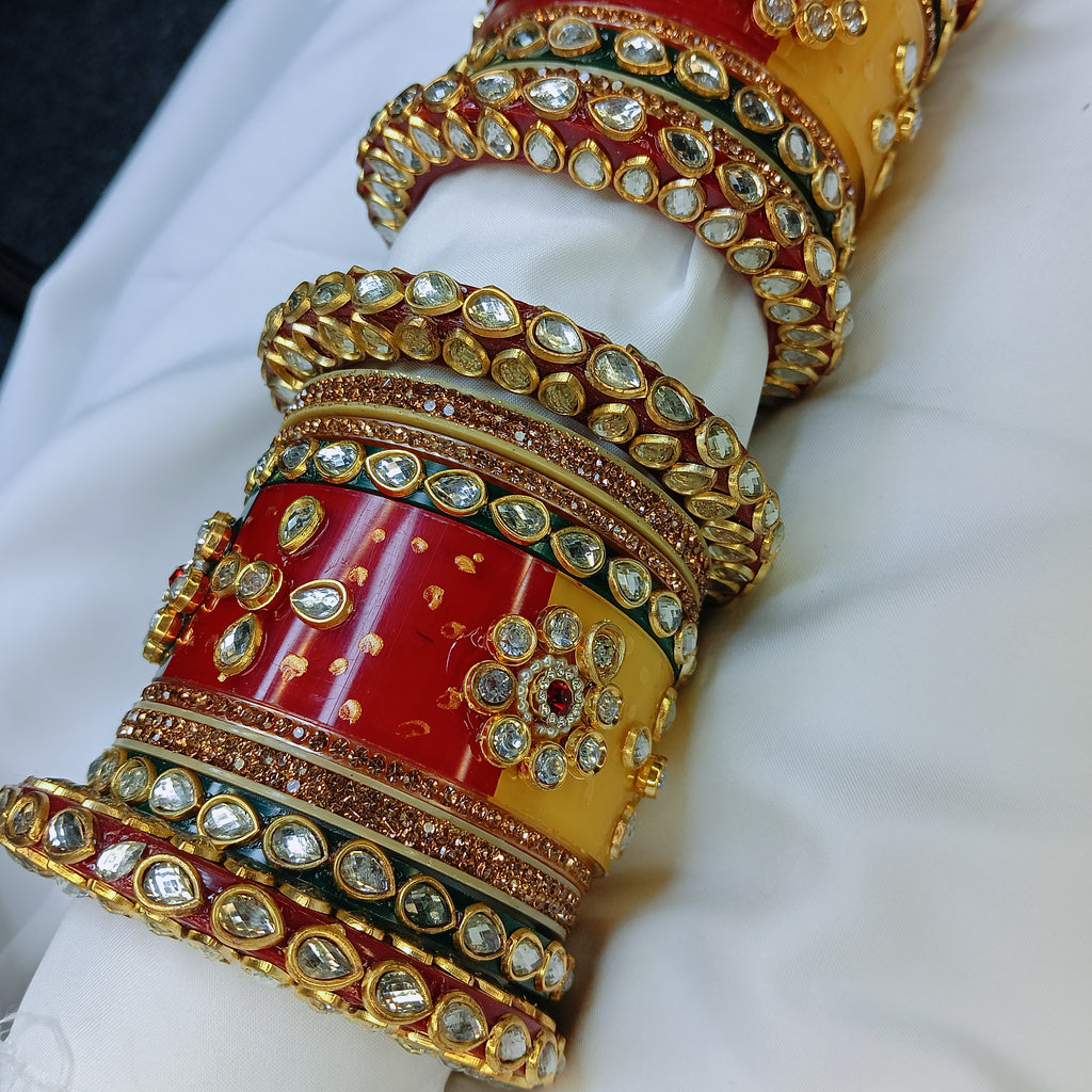 "New Royal Red Chooda Bangle Set with Designer Bangadi – Traditional Women Collection by Zakreen"