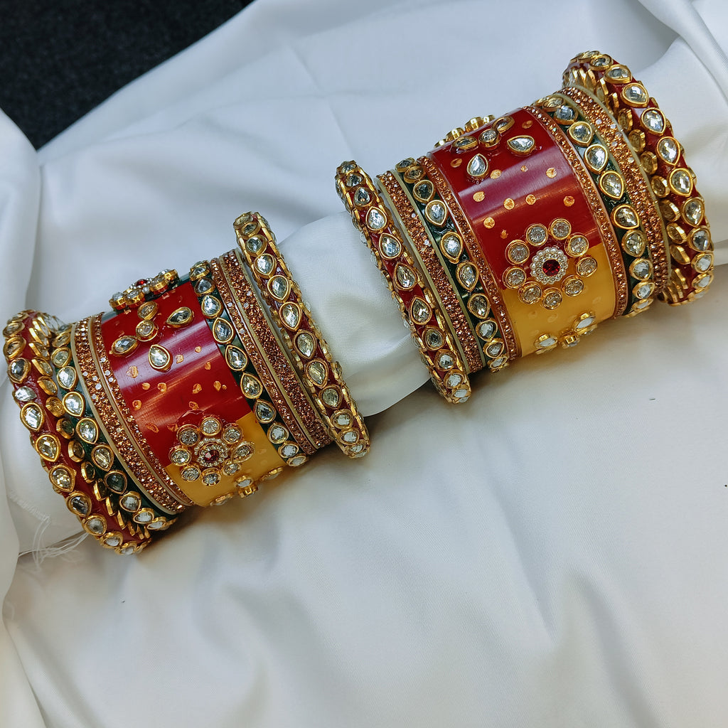 "New Royal Red Chooda Bangle Set with Designer Bangadi – Traditional Women Collection by Zakreen"