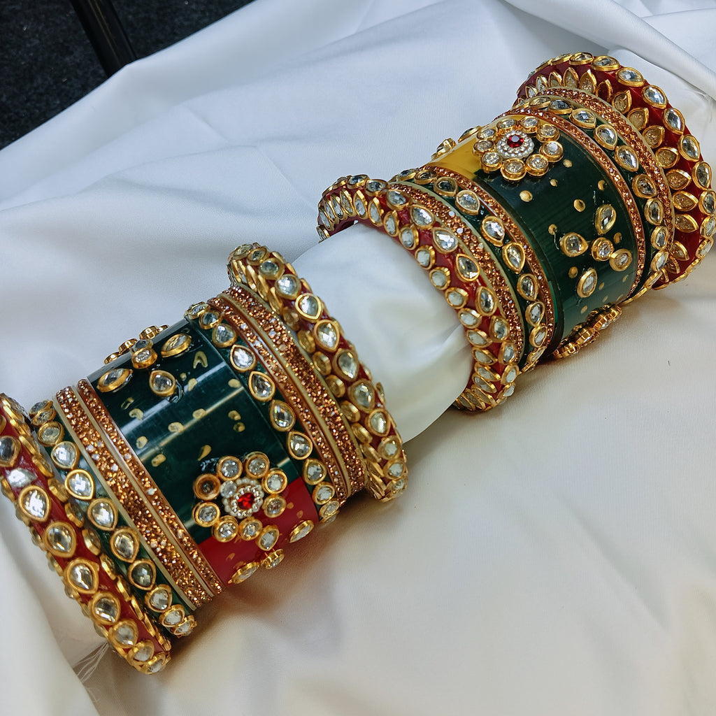"New Royal Red Chooda Bangle Set with Designer Bangadi – Traditional Women Collection by Zakreen"