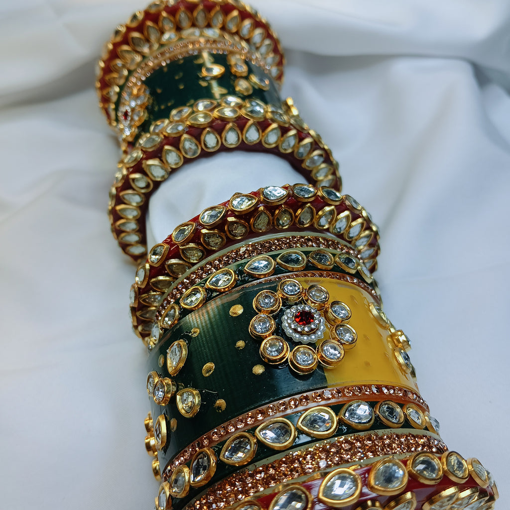 "New Royal Red Chooda Bangle Set with Designer Bangadi – Traditional Women Collection by Zakreen"