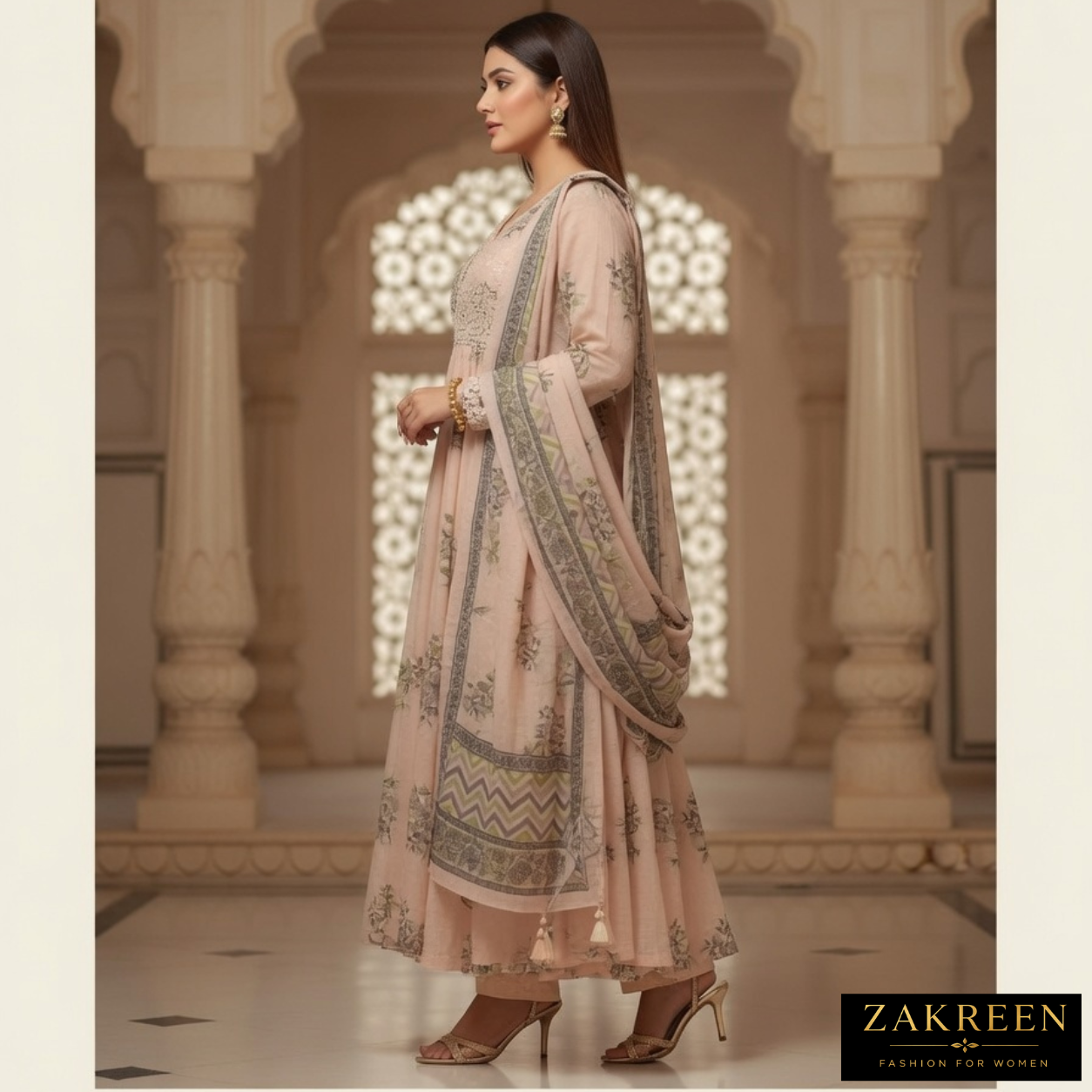 Zakreen Women’s Anarkali Style Printed Kurta Set with Dupatta | Elegant Ethnic Wear for Ladies | Designer Festive Suit