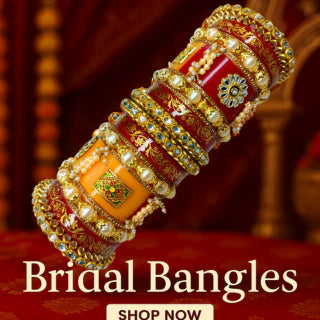 Royal Bridal Chura Set: Red and Yellow Kundan, Pearls & Intricate Carving