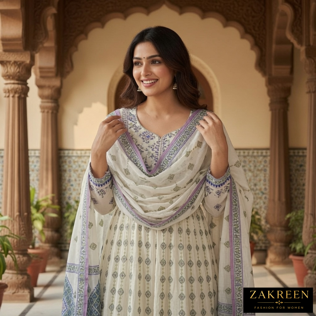 Zakreen Women’s Floral Anarkali Kurta Set with Dupatta | Elegant Ethnic Wear for Ladies | Designer Party & Festive Suit