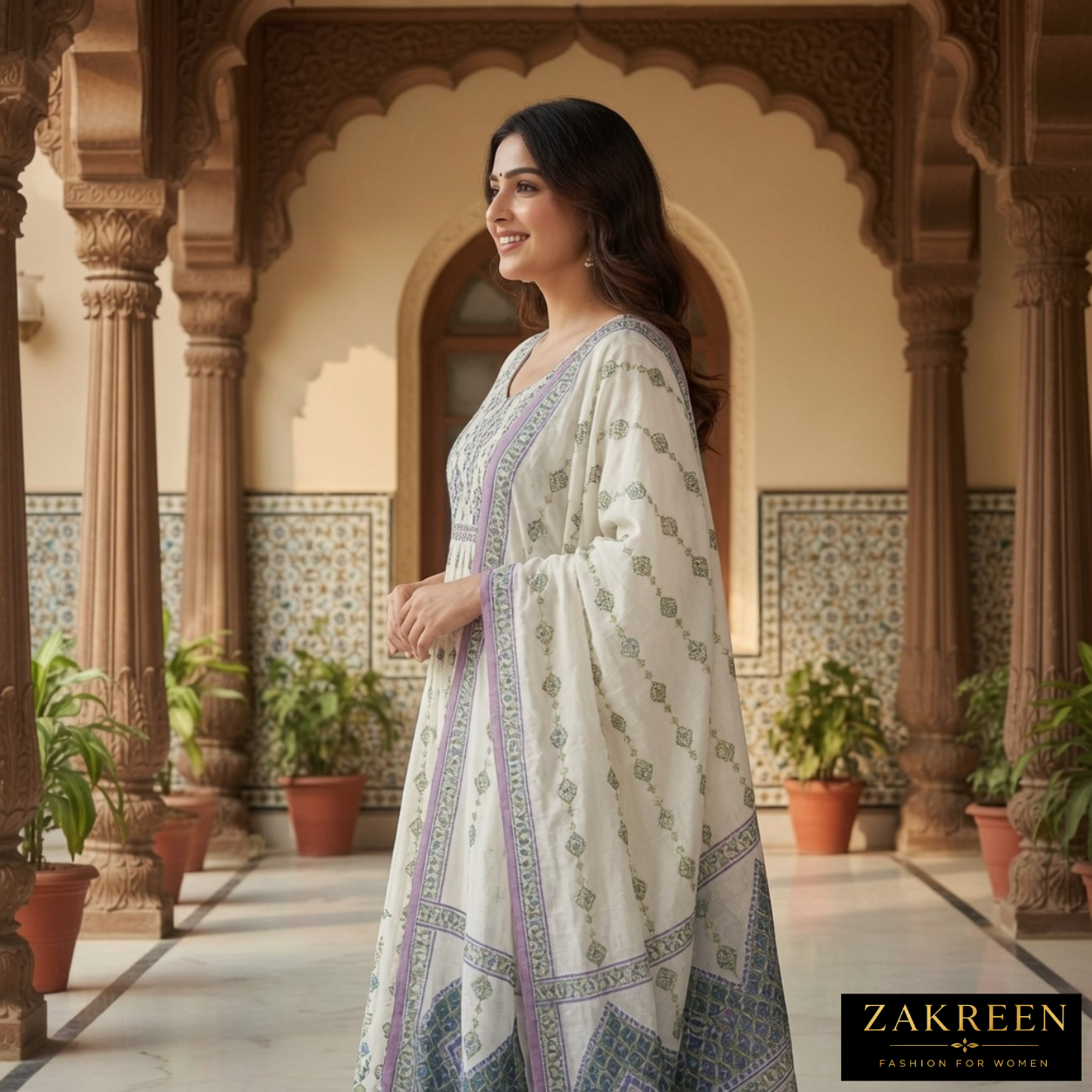 Zakreen Women’s Floral Anarkali Kurta Set with Dupatta | Elegant Ethnic Wear for Ladies | Designer Party & Festive Suit