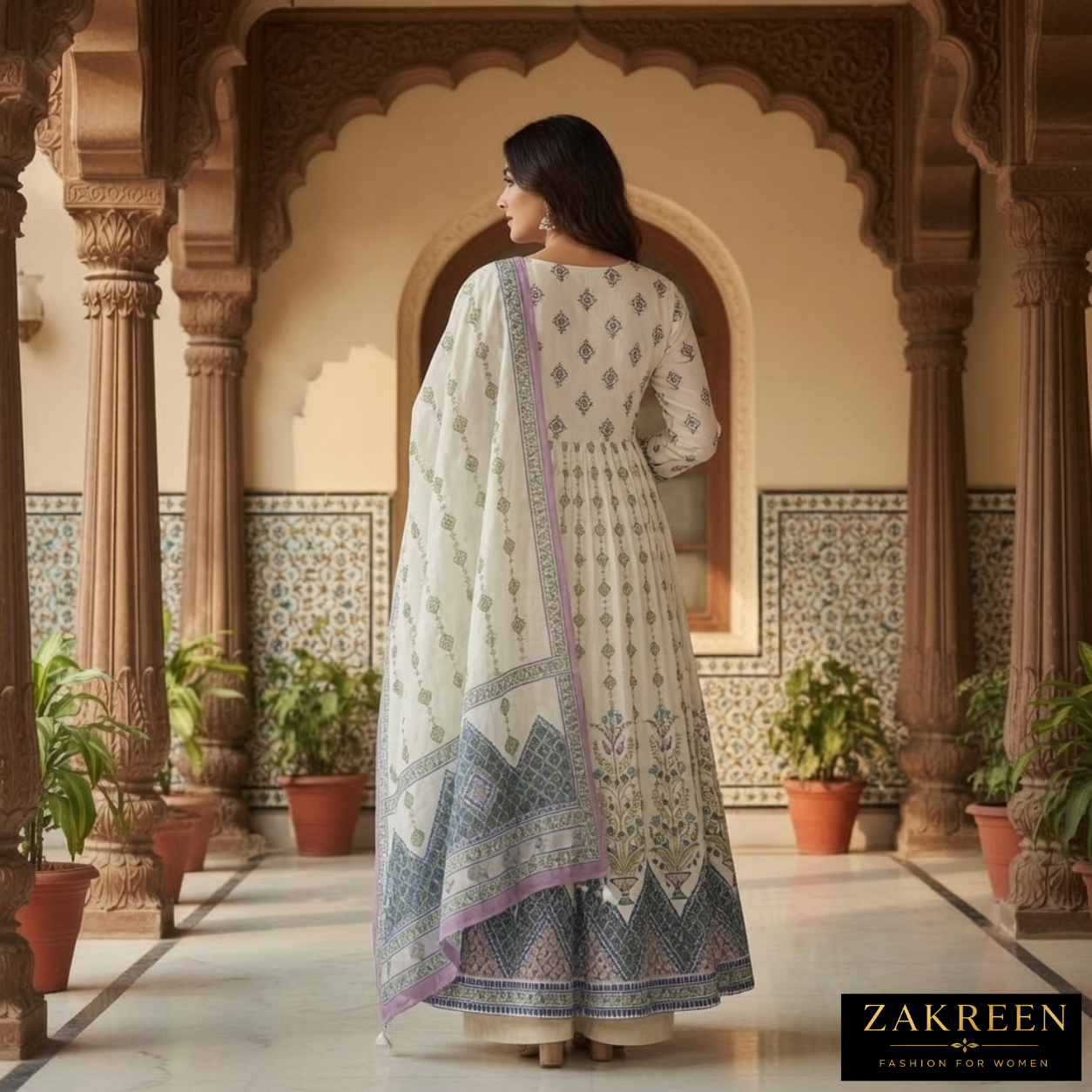 Zakreen Women’s Floral Anarkali Kurta Set with Dupatta | Elegant Ethnic Wear for Ladies | Designer Party & Festive Suit