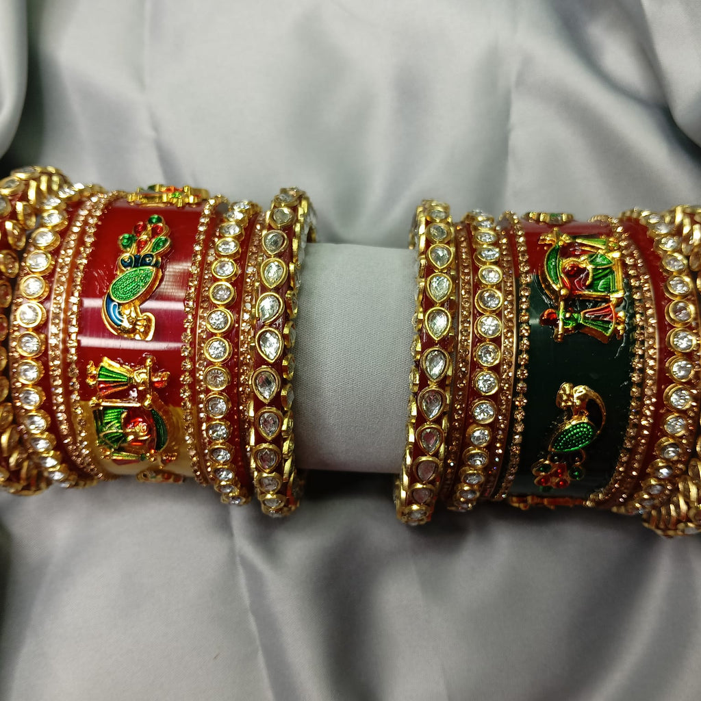 New Peacock & Dolli Handcrafted Bangle Set | Elegant Bangle Set with Bangadi for Women