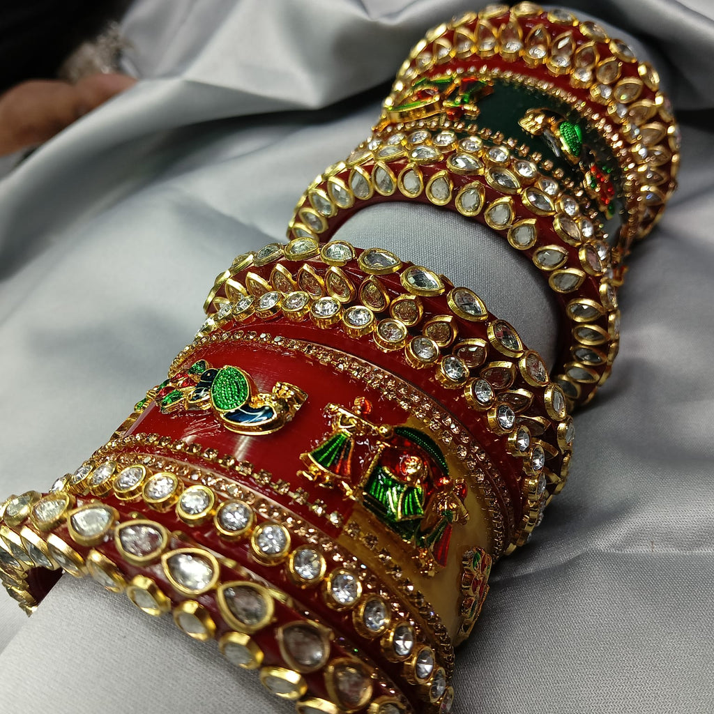 New Peacock & Dolli Handcrafted Bangle Set | Elegant Bangle Set with Bangadi for Women