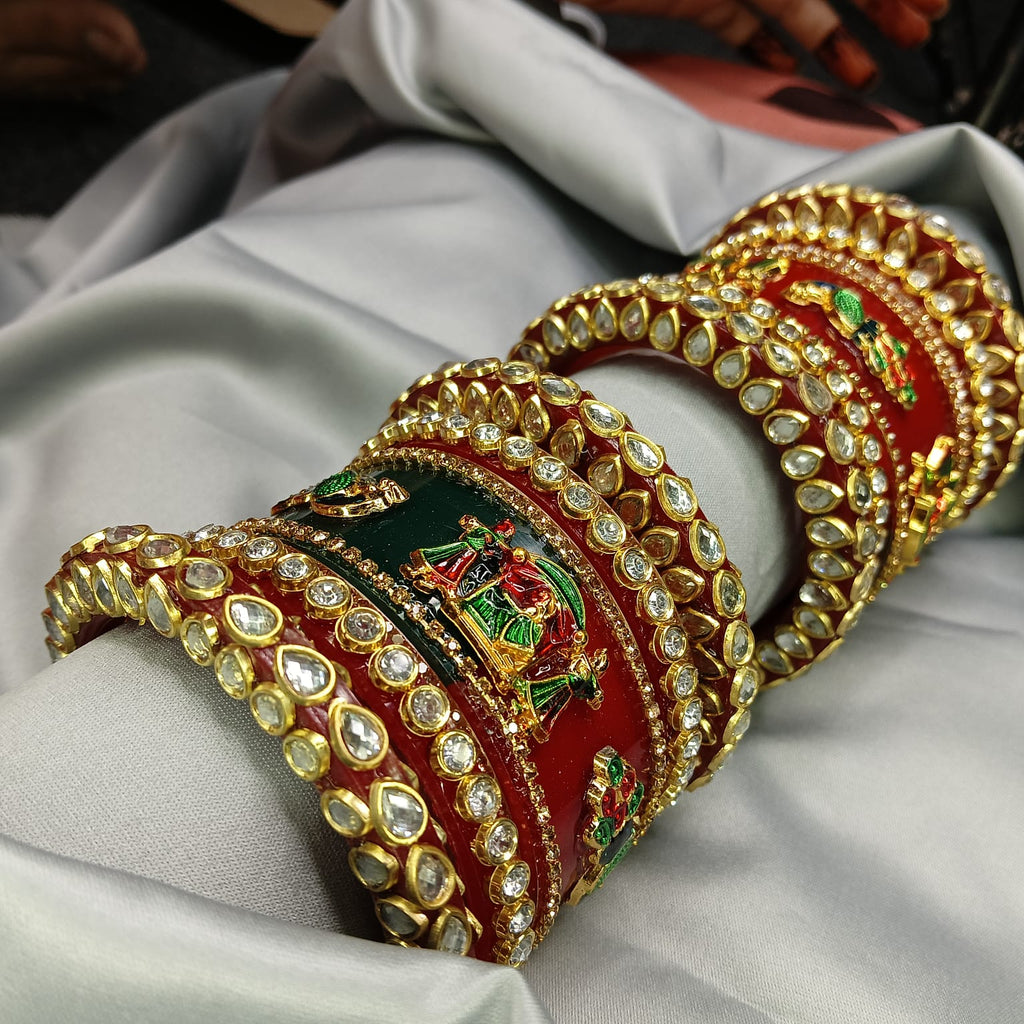 New Peacock & Dolli Handcrafted Bangle Set | Elegant Bangle Set with Bangadi for Women