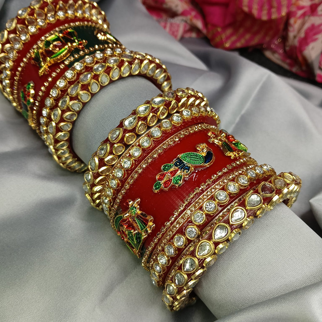 New Peacock & Dolli Handcrafted Bangle Set | Elegant Bangle Set with Bangadi for Women