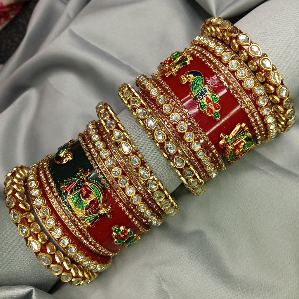 New Peacock & Dolli Handcrafted Bangle Set | Elegant Bangle Set with Bangadi for Women