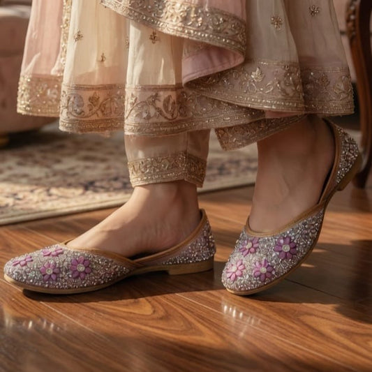 Purple Floral Crystal Embellished Women's Mule Jutti | Zakreen
