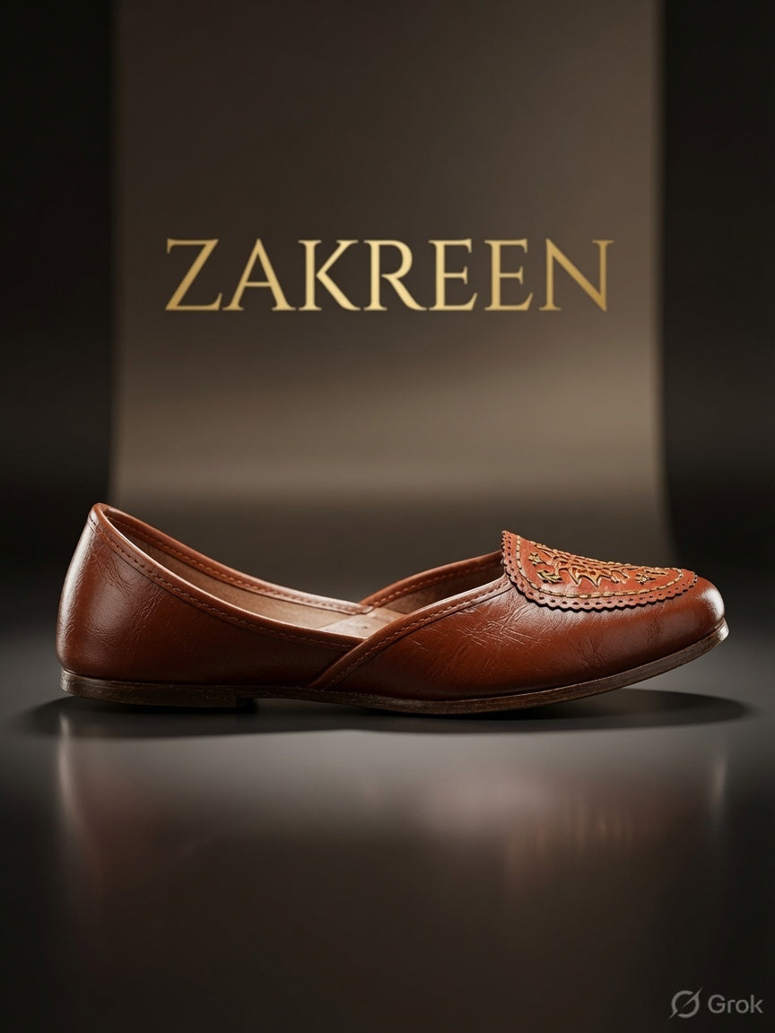 Zakreen Women's Brown Traditional Punjabi Jutti | Handcrafted Ethnic Flat Shoes for Daily & Festive Wear
