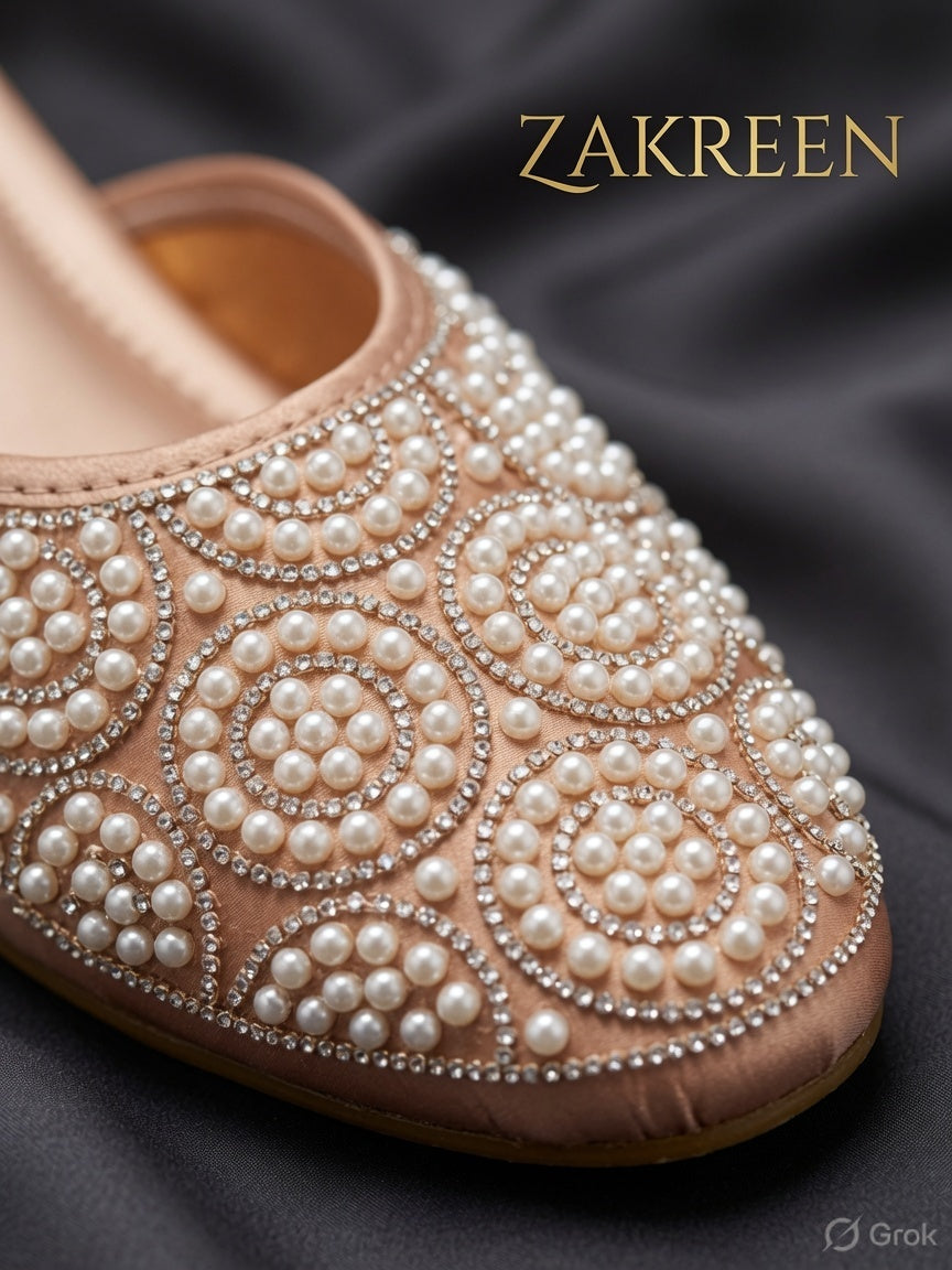 Zakreen Women's Pearl Embellished Ethnic Jutti Flats | Premium Designer Traditional Footwear