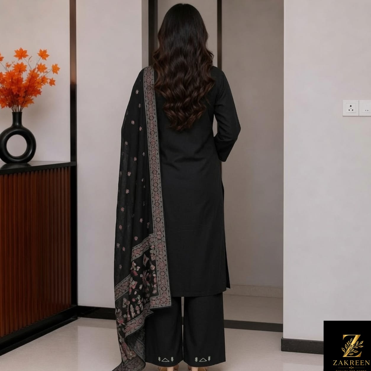Women's Black Embroidered Kurta Palazzo Set with Printed Dupatta | Designer Party Wear Ethnic Suit for Women | Zakreen