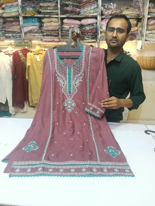 Premium Pakistani Embroidered Co-ord Set for Women | Mauve & Teal Green Floral Thread Work Suit