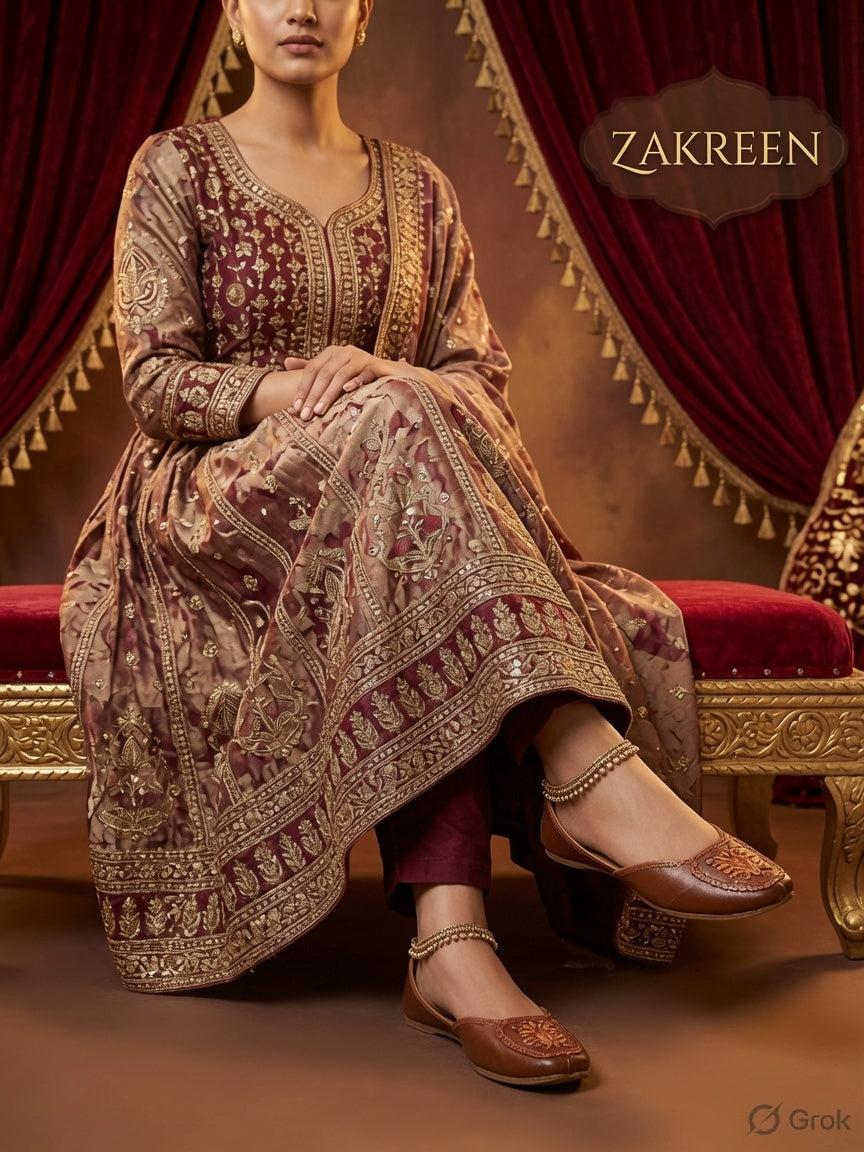 Zakreen Women's Brown Traditional Punjabi Jutti | Handcrafted Ethnic Flat Shoes for Daily & Festive Wear