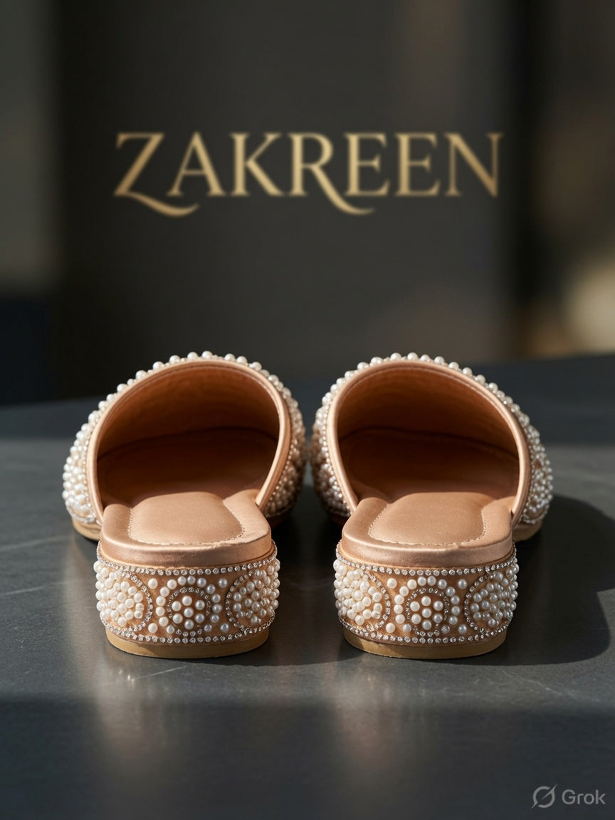 Zakreen Women's Pearl Embellished Ethnic Jutti Flats | Premium Designer Traditional Footwear